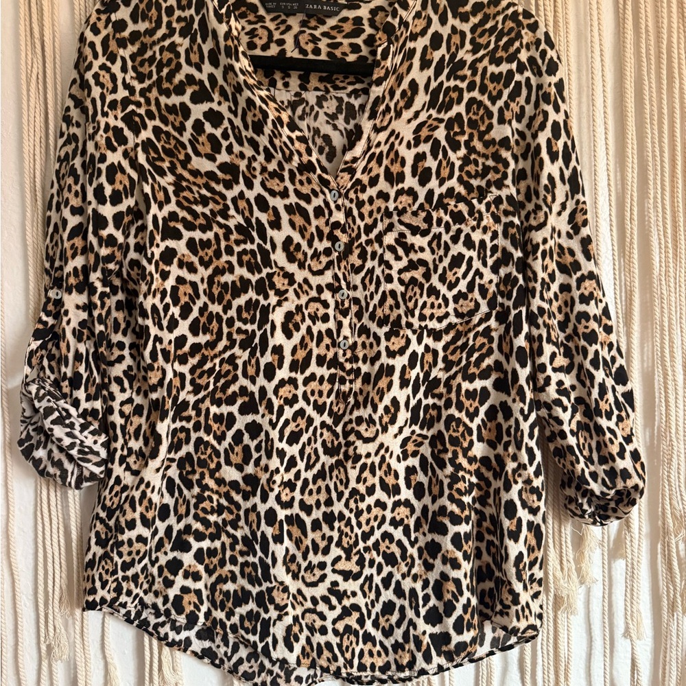 Zara Leopard Print Blouse - Black and Brown